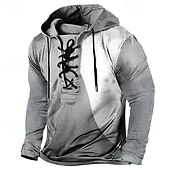 cheap Vintage T shirts-Men&#039;s T Shirt Tee Tee Top Long Sleeve Shirt Long Sleeve Hooded Spring Fall Color Block Vintage Designer Basic Lace up Vacation Street Going out Black Red Blue Top Tee for Men