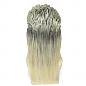 economico Parrucche storiche-Parrucca mullet lunga bicolore grigio-biondo in stile anni &#039;80, accessorio per feste in costume