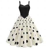 abordables Robes-Rétro Vintage Années 1950 Rockabilly Midi Robe trapèze Robe Évasée Coupe ajustée et évasée À pois Femmes Halloween Carnaval Vacances Décontracté Quotidien Soirée à thème rétro Adultes Robe Printemps
