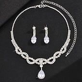 preiswerte Schmucksets-Brautschmuck-Sets 2 Zirkon Imitationsdiamant 1 Halskette Ohrringe Damen Mode Süß Lieblich Ausgehöhlt Liebe Kostbar Diamant Wassertropfen Schmuck-Set Für Hochzeit Geschenk Täglich
