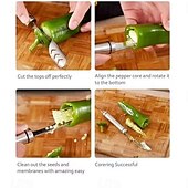 abordables Utensilios de cocina y gadgets-Extractor de semillas de pimiento, 2 unidades, herramienta extractora de corazón de chile de acero inoxidable para pimientos morrones, melón amargo y pimientos verdes, utensilio de cocina fácil para