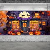 cheap Halloween Garage Door Cover-Halloween Garage Door Cover Pumpkin Shop Entrance Banner, Large Tapestry Backdrop Decoration for Holiday Outdoor Garage Door and Home Wall, 2025 Halloween Decorations