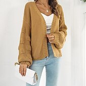 abordables Cardigans et vêtements d&#039;extérieur-Femmes Cardigan Occasionnel Couleur Unie Épais Col en V Tricoté manche longue Hauts Réguliers Tricoter Quotidien Fête Sortir Jaune Vert Véronèse Automne Hiver