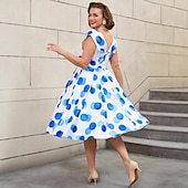 levne Šaty-Retro 50. léta Rockabilly Polední Šaty na šaty Flare šaty Větší velikosti Puntíky A-Linie Do V Dámské Dovolená Maturita Párty a večer Dospělí Šaty Jaro léto