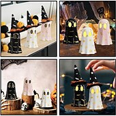 economico Illuminazione di Props di Halloween-Statuetta fantasma di Halloween, piccole statuette fantasma in resina con luce, fantasmi luminosi con cappelli da strega, simpatica statua fantasma per decorazioni spettrali di Halloween per tavoli da