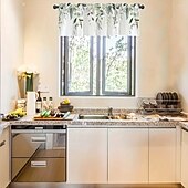 abordables Cortinas y cortinajes-1 pieza de cortina corta de cocina de vegetales de hojas verdes de 54 pulgadas x 18 pulgadas - Cortina de boca de poste lavada a máquina 100% poliéster con ojales diseño de hojas translúcidas adecuada