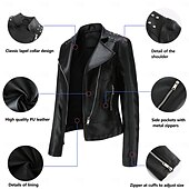 economico Giacche in finta pelle-Per donna Giacca in Ecopelle Confortevole Tasca Cerniera completa Moda Stile da Strada Semplice All&#039;aperto Casual Quotidiano Regolare Collo alla coreana Vestibilità regolare Manica Lunga Capispalla