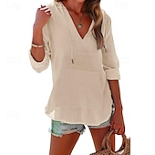 ieftine Topuri simple pentru femei-Pentru femei Cămașă Bluză Simplu Modern Casual Manșon Lung În V Topuri obișnuite Zilnic Concediu Buzunar Blush Pink Negru Alb Bleumarin Albastru celest Toamnă