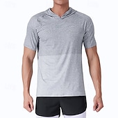 economico Cime-Per uomo Maglia da prestazione Maglietta sportiva Manica Corta Felpa con Cappuccio Top Esterno Asciugatura Rapida Traspirante antiodore Poliestere Patchwork Grigio scuro Blu Grigio chiaro Pesca