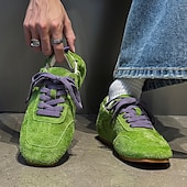 abordables Baskets-Baskets décontractées à lacets en daim vert pour hommes avec tige texturée et semelle souple, style urbain rétro pour un usage quotidien, des promenades le week-end et des sorties urbaines