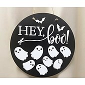 olcso Halloween koszorúk és virágdíszek-halloweeni fa üdvözlő ajtótábla, szellem, kísérteties bejárati ajtóra függő fali tábla, kültéri veranda, otthoni parti dekorációs koszorú