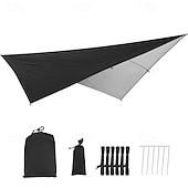 baratos Equipamento de Camping-lona de rede de acampamento impermeável e versátil - 114x114 guarda-sol com sobrecapa de chuva &amp;abrigo para mochileiros com cabos de sustentação &amp;estacas - perfeitas para aventuras ao ar livre