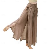 abordables Tenues de danse de salon-Pantalon d&#039;entraînement de danse en coton et lin pour femme – pantalon ample et fluide pour la danse classique &amp;répétition de danse moderne, pantalon d&#039;entraînement long taille haute