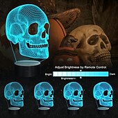 economico Illuminazione di Props di Halloween-Luce notturna a forma di teschio per bambini, lampada da tavolo a LED con illusione 3D, 16 colori cangianti, telecomando e timer, il miglior regalo di Natale, Halloween e compleanno per bambini.