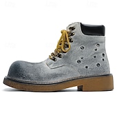 abordables Bottes de randonnée-Bottines à lacets en daim vert pour homme – chaussures de travail vintage pour l&#039;extérieur, idéales pour la randonnée automnale, le jardinage et le quotidien