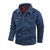 abordables Vestes Cargo-Homme Veste Légère Veste Décontractée Veste en Jean Vacances Quotidien Avec Poches Automne Hiver Uni Mode Classique Revers Régulier Noir Marron Vert Bleu de minuit Bleu clair Veste