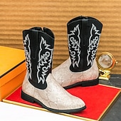 abordables Cowboy et bottes occidentales-Homme Bottes Bottes de Cowboy Rétro Chaussures en Peau de Serpent Marche ancien Occasionnel Cuir PU Confortable Antidérapant Chaud Bottes Mi-Mollet Mocassin Marron Noir / Rose
