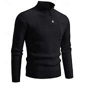preiswerte Herrenpullover-Herren Pullover Strickpullover Gerippt Stricken Normale Oberteile Tasche Gestrickt Einfach Stehkragen Mode Basic Urlaub Alltagskleidung Bekleidung Herbst Winter Schwarz Wein M L XL