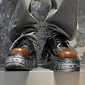 ieftine Cizme de motociclism-Pantofi Oxford cu platformă gotică pentru bărbați, cu flăcări – pantofi cu talpă groasă în stil punk pentru cosplay, Halloween și streetwear