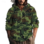 economico Camicie Popover da Uomo-Per uomo Camicia Camicia popover Camicia Estiva Camicia casual Camicia da Spiaggia Blu reale Blu Verde militare Manica Lunga Mimetico Con Cappuccio Vacanza Ferie Coulisse Abbigliamento Poliestere