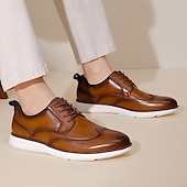 cheap Casual-Men’s Brown Faux Leather Wingtip Derby Shoes – Brogue Lace-up Comfort Shoes for Office Wear, Semi-formal Events and Daily Walking