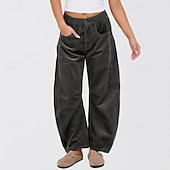 economico gamba larga e vita alta-Per donna Gamba larga Pantaloni Eleganti Streetwear Casual Lunghezza intera Naturale Semplice Tasca Elastico in vita Confortevole Streetwear Ferie Weekend Grigio scuro Nero Rosa Verde scuro Autunno