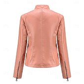 economico Giacche in finta pelle-Per donna Giacca in Ecopelle Confortevole Tasca Cerniera completa Moda Stile da Strada Semplice All&#039;aperto Casual Quotidiano Regolare Collo alla coreana Vestibilità regolare Manica Lunga Capispalla
