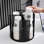 abordables Rangement et organisation-Distributeur de gobelets en papier rotatif à 360° peu encombrant, en plastique PS durable avec conception amovible ventilée, noir &amp;blanc, parfait pour les tasses à café de cuisine et de bureau