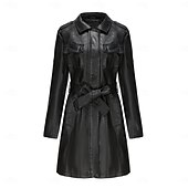 cheap Winter Coats-Women&#039;s Coat Windproof Comfortable Pocket Full Zip Fashion Street Style Plain Outdoor Casual Daily Long Turndown Regular Fit Long Sleeve Outerwear Black Burgundy Camel Fall Winter