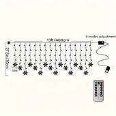 abordables Éclairages d&#039;extérieur-Rideau lumineux flocon de neige glaçon 4 m 90 LED avec alimentation USB et 18 flocons de neige acryliques, 8 modes, télécommande, décoration de Noël, 1 x