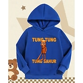 billiga Pojkens 3D Sporter &amp; Spel-Pojkar 3D Tung Tung Grafisk Huvtröja Långärmad Vår Höst Mode Streetwear Barn 4-12 år Huva Friluftsliv Casual Dagligen Normal Passform