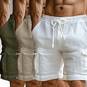 economico Classico-Per uomo Pantaloncini cargo Shorts di Lino Pantaloncini Estivi Shorts da Spiaggia Elastico in vita Coulisse Multi-tasche Semplice Comodità Traspirante Lunghezza al ginocchio All&#039;aperto Quotidiano