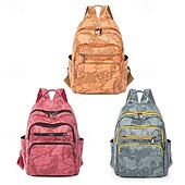 abordables Sacs à dos de Collège-Sac à dos en similicuir avec motif koi et lotus en relief – Sac d&#039;école à l&#039;esthétique bohème pour adolescents et amateurs d&#039;art