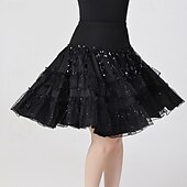 お買い得  ラテンダンスウェア-ラテンダンス スカート ピュアカラー スプライシング スパンコール 女性用 性能 訓練 ハイウエスト ポリエステル