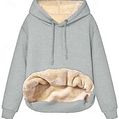 preiswerte Fleece-futterierte Sweatshirts-Damen Kapuzenpullover Einfach Lässig Langarm Mit Kapuze Normale Oberteile Straße Ferien Ausgehen Patchwork Schwarz Wein Hell Gray Dunkelgray Herbst Winter