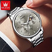 baratos Relógios Quartz-um novo relógio de negócios masculino olevs com pulseira de aço, cronógrafo luminoso com indicação de 24 horas, relógio de quartzo multifuncional resistente à água, relógio de pulso esportivo casual
