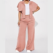 abordables pierna ancha y cintura alta-Mujer Perneras anchas Chinos Casual Medio corto Cintura Media Plano Perneras anchas Cintura elástica Confortable Transpirabilidad Deporte Casual Diario Negro Amarillo Rosa Vino Primavera Otoño Holgado