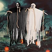 preiswerte Halloween Außen Dekor-2er-Pack hängende Halloween-Dekorationen mit Skelettgeistern, Sensenmänner für Halloween-Außendekorationen, fliegendes Halloween-Skelett-Geist, Spukhaus-Requisite, Party-Dekor