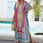 abordables Art &amp; Design Robes-Femmes Robe maxi Robe d&#039;Été Vacances Occasionnel Boho Soirée Sortir Plage Graphique Géométrique Tribal Manche Courte Col en V Bleu Ciel Rose rouge Été Printemps