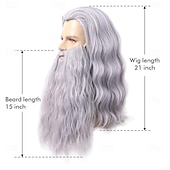 levne Paruky filmových postav-kostým starého muže, čaroděj, Gandalf, vousy a paruka, sada Ježíše, falešné šedé dlouhé syntetické vlasy, paruky na Halloween, vousy