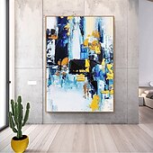 お買い得  油絵-キャンバスに金箔を施した手作りの大型抽象油絵。モダンな額縁なしの絵画。家の装飾に最適な壁アート画像。
