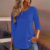 cheap Plain tee-Women&#039;s Tunic Solid Color Elegant Vintage Stylish Long Sleeve Crew Neck Regular Tops Daily White Pink Blue Green Gray Spring Fall