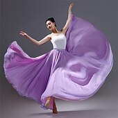 お買い得  バレエダンスウェア-女性用妖精叙情的なダンススカート両面モダンバレエスイングスカートダンスドレスパフォーマンス写真撮影用