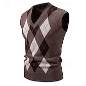 halpa miesten villapaita-Miesten Neulos Neulepusero Joustin Neuloa Tavalliset topit Kudottu Tiukka Argyle V kaula-aukko Neuleet Vintage Kausaliteetti Arki-asut Vaatetus Syksy Musta Laivaston sininen M L XL