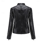 economico Giacche in finta pelle-Per donna Giacca in Ecopelle Confortevole Tasca Cerniera completa Moda Stile da Strada Semplice All&#039;aperto Casual Quotidiano Regolare Collo alla coreana Vestibilità regolare Manica Lunga Capispalla