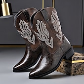 abordables Cowboy et bottes occidentales-Bottes de cowboy western brodées en similicuir pour homme – Bottes de rodéo marron à bout carré pour les tenues de ferme, de festival et décontractées