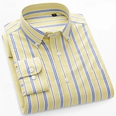 economico camicie oxford da uomo-Per uomo Camicia Camicia elegante Camicia button-down Camicia Oxford Camicia a righe A righe Abbigliamento quotidiano Abbigliamento Aziendale Rosa chiaro Giallo Blu marino scuro Blu Manica Lunga