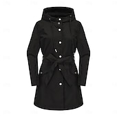 cheap Active Jacket-Women&#039;s Coat Waterproof Comfortable Pocket Buttons Fashion Street Style Plain Outdoor Casual Daily Long Hooded Regular Fit Long Sleeve Outerwear Black White Pink Spring Fall