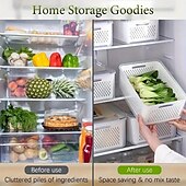 cheap Kitchen Utensils &amp; Gadgets-6-Pack BPA-Free Polypropylene Food Storage Containers with Lids, Stackable Refrigerator Organizer Bins with Drain Tray for Fruits, Vegetables, and Dry Goods, Versatile Kitchen Storage System Ideal for Camping and Dining