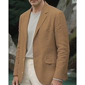 economico Blazer Classici da Uomo-Per uomo Blazer Affari Cocktail party Ricevimento di matrimonio Moda Casual Primavera Autunno Poliestere Semplice Tasca Bottoni Confortevole Monopetto Giacca Verde chiaro Blu marino Marrone Kaki